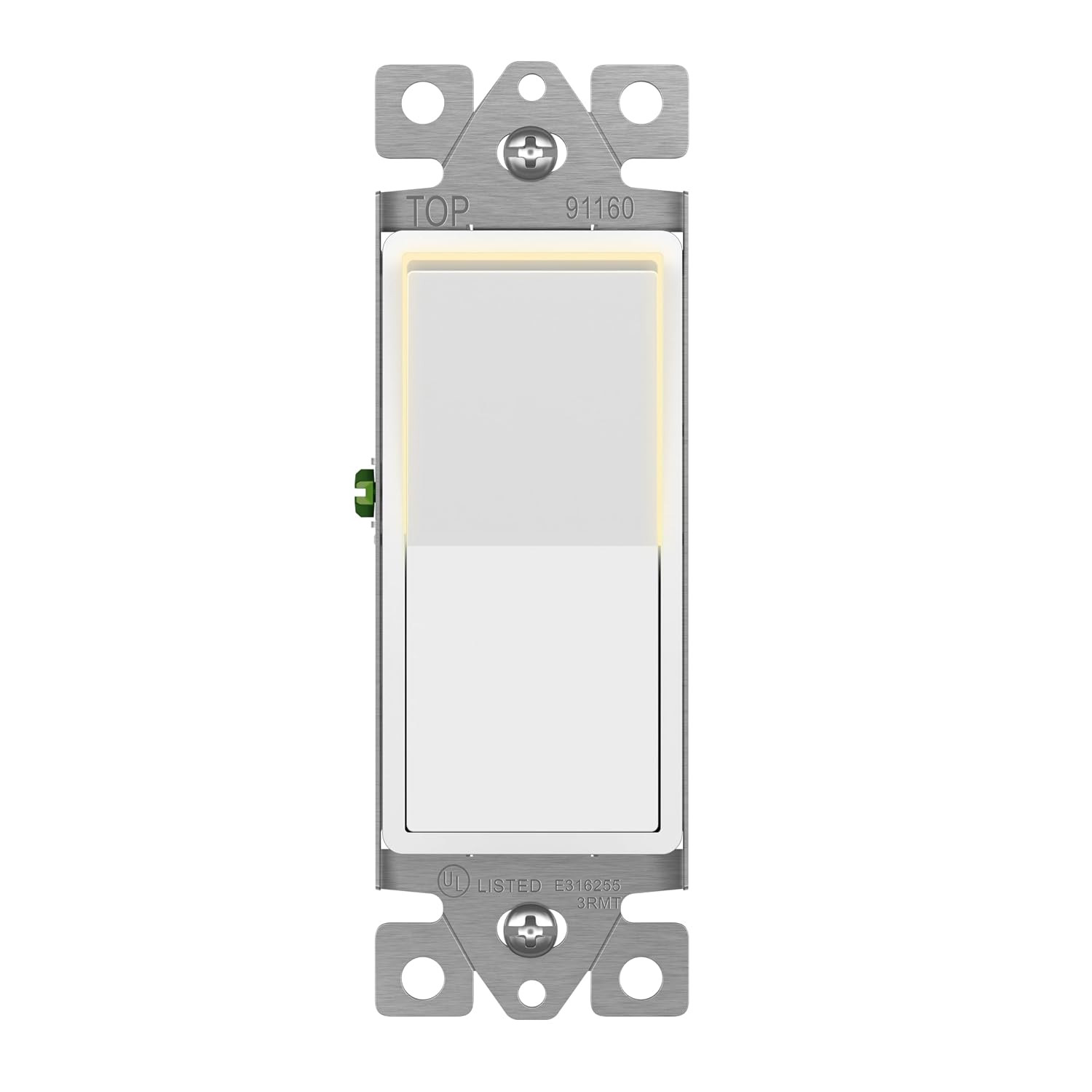 Illuminated 3-Way Decorator Paddle Light Switch, Three Way, Push-In Side Wiring,