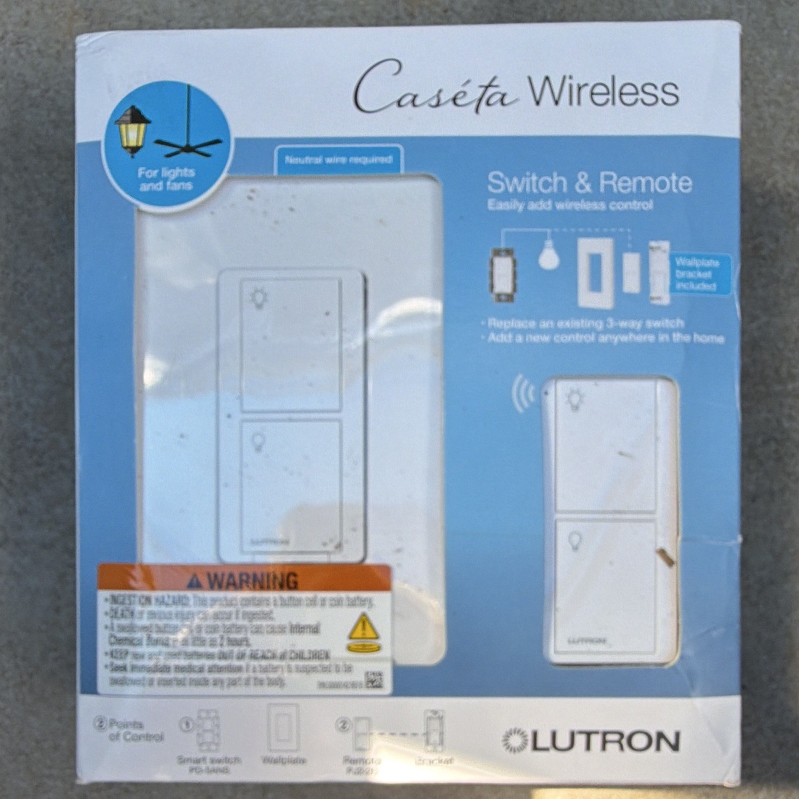 Lutron Caséta Wireless Smart On/Off Switch + Pico Remote Kit White 120V