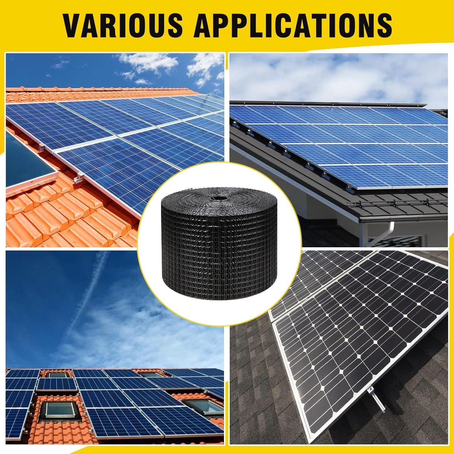 8in x 100FT Solar Panel Bird Guard Mesh Net with 70 Clips Black