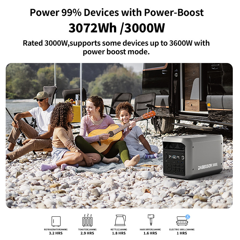 Dabbsson 3072Wh 3000W Power Station w/ 560W Car Alternator Charger Car Trip Camp