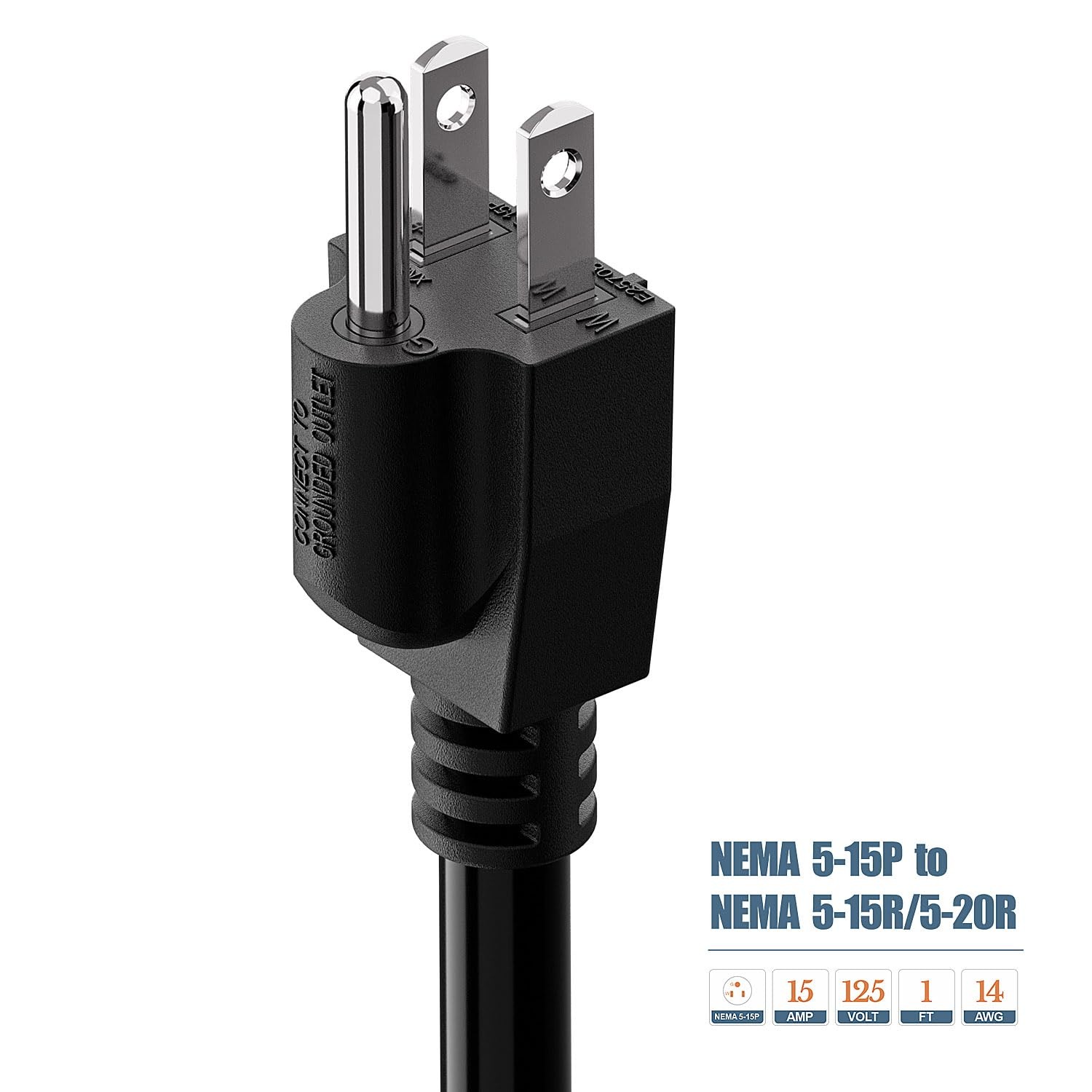 1FT NEMA 5-15P to 5-15R / 5-20R Adapter Cord, 15Amp to 20Amp Plug Adapter Cab…