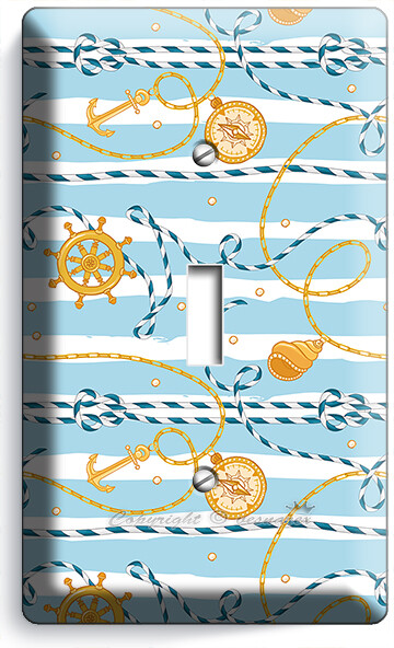 LIFESAVER BOAT STEERING ANCHOR ROPE LIGHT SWITCH OUTLET WALL NAUTICAL ROOM DECOR
