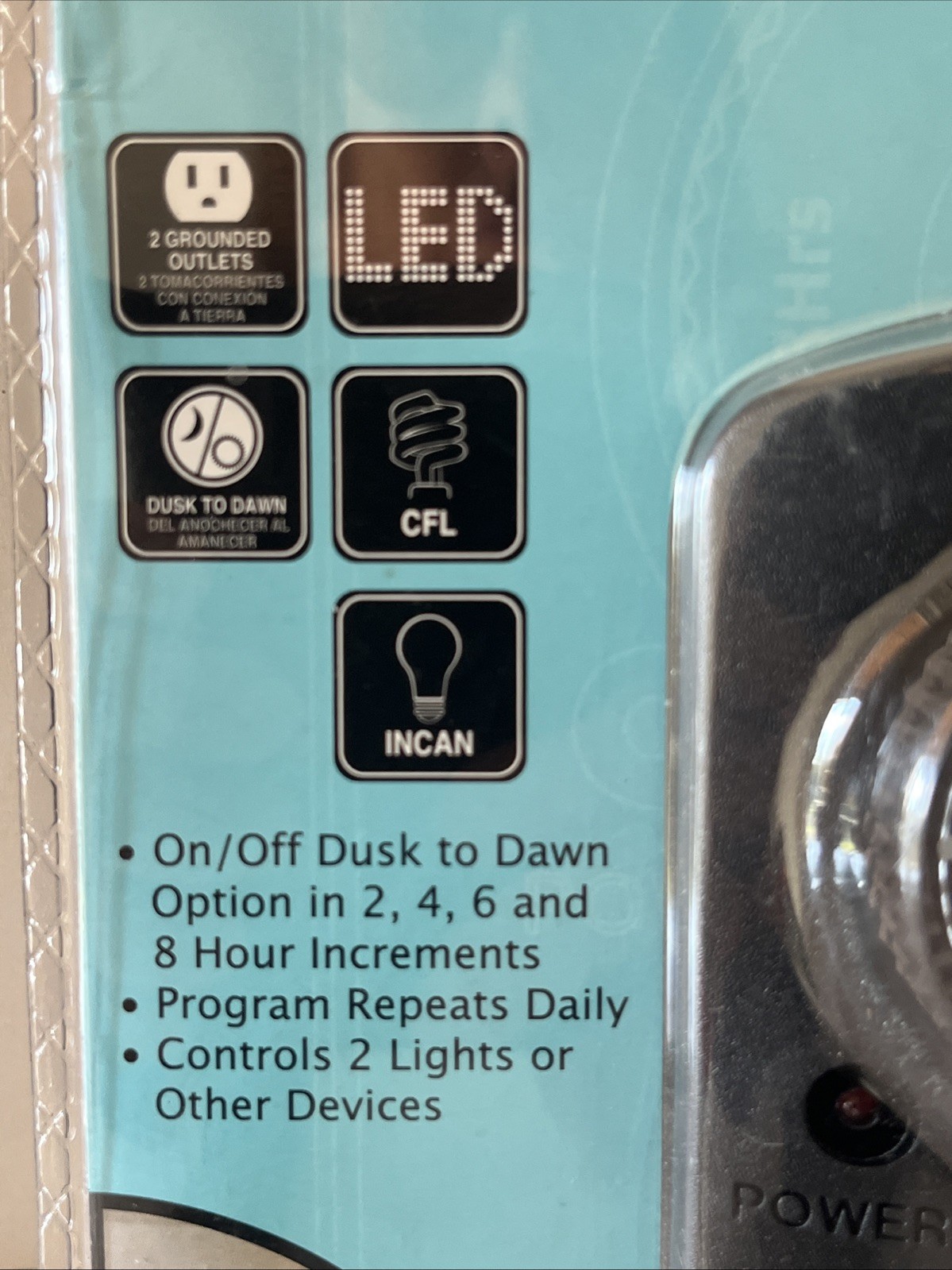 ECO Plugs Mechanical Timer OUTDOOR 1001 804 616 / 2 4 6 8 hr Dusk/Dawn 2 outlet