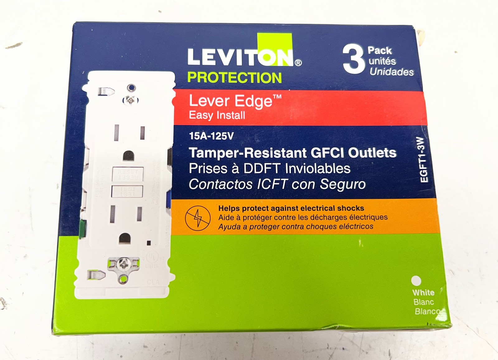 Leviton Lever Edge 15 Amp 125V Self-Test Tamper-Resist GFCI Outlet White (3-Pk)