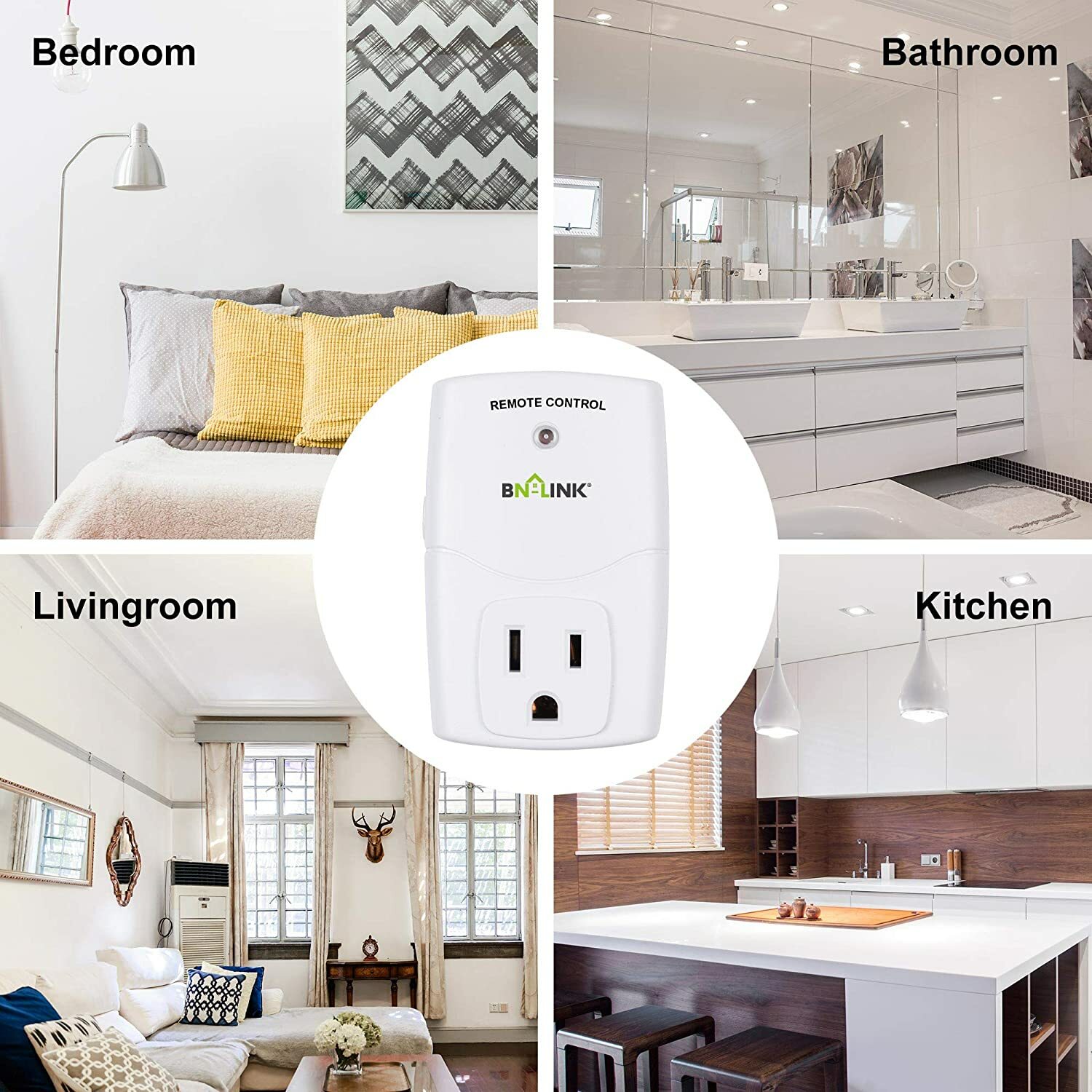 BN-LINK Indoor Wireless Remote Control Outlet Plug in with 2 Remotes +5 Sockets