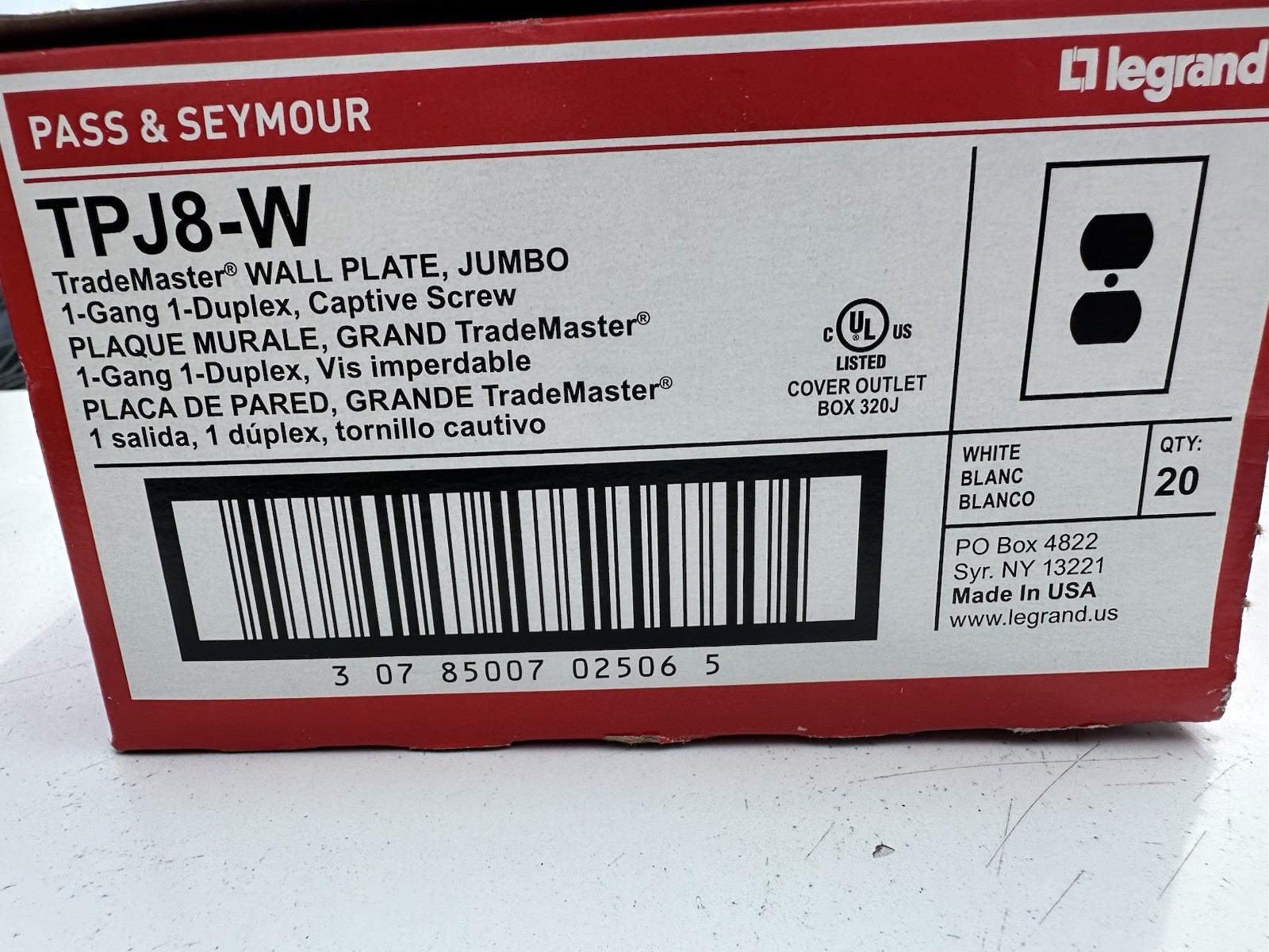 (Qty 100)Legrand Pass & Seymour TPJ8-W Wall Plate 1 Gang White