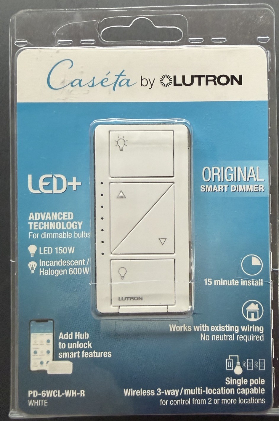 Lutron Caséta Original Smart Dimmer PD-6WCL-WH-R Lighting – White