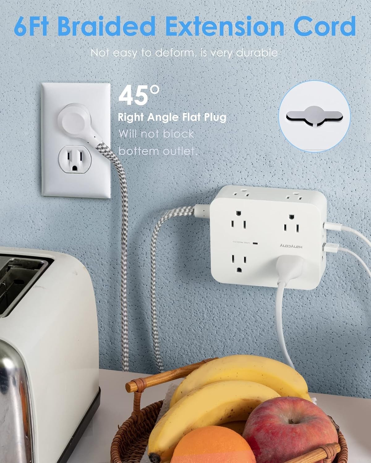 6Ft Surge Protector Power Strip USB C, 1080J, 8 Outlet Extender | Extension C…