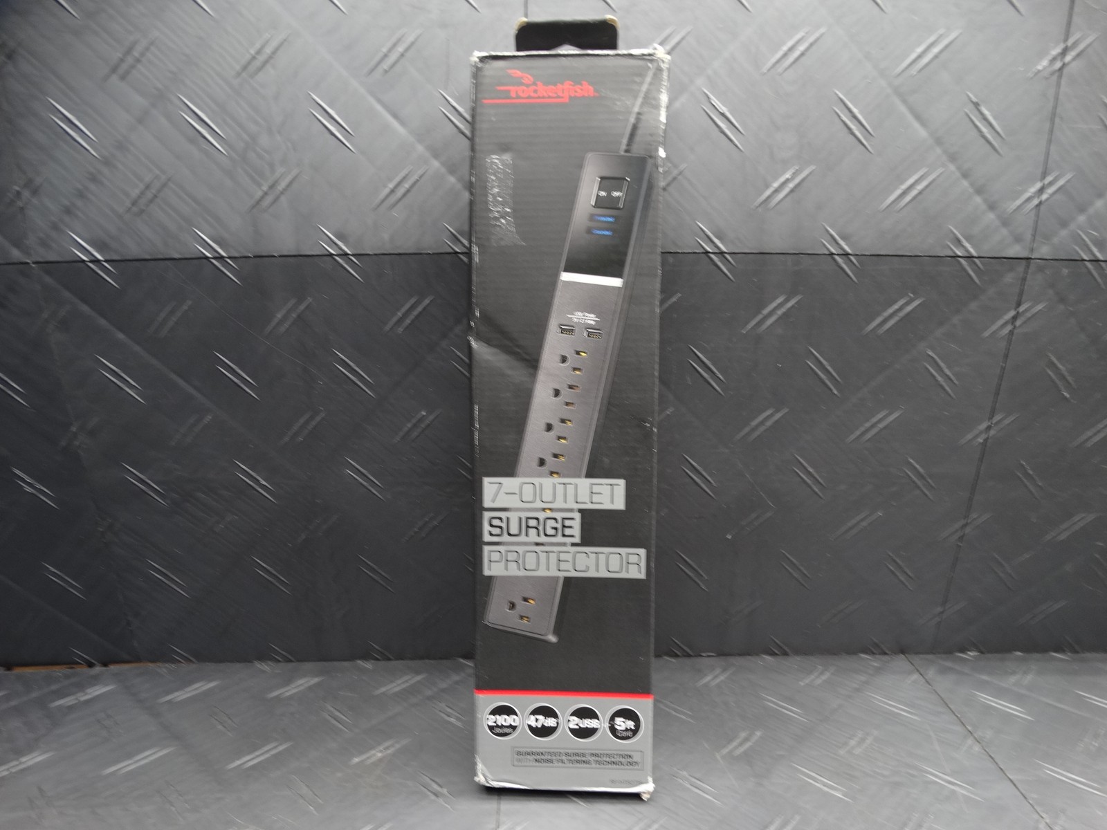 Rocketfish™- Rocketfish 7-Outlet/2-USB 2100 Joules Surge Protector Strip – Black