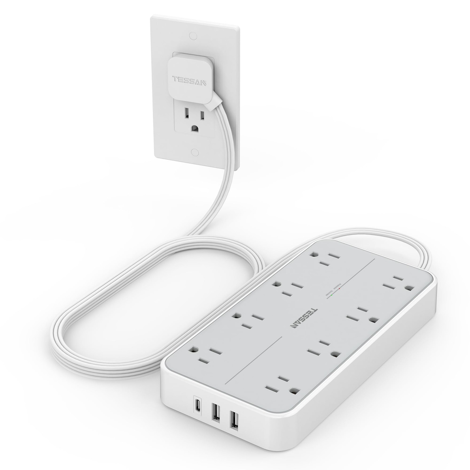 TESSAN Power Strip Surge Protector, Flat 6FT-1080J surge protection, Gray
