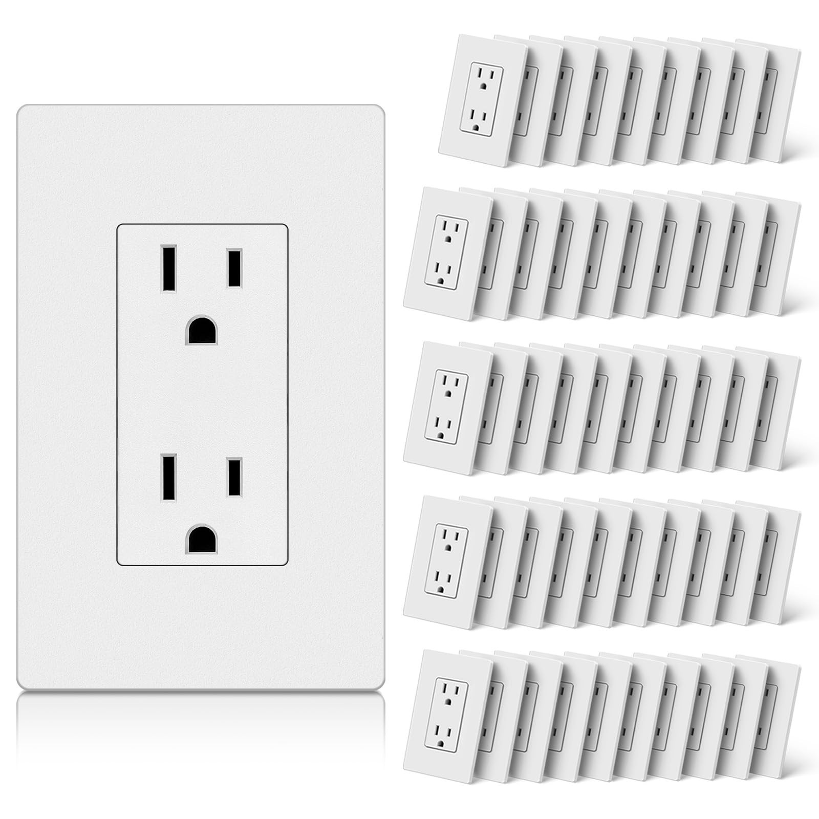 CML 50 Pack Matte White 15 Amp Decorator Wall Receptacle Outlet UL Listed