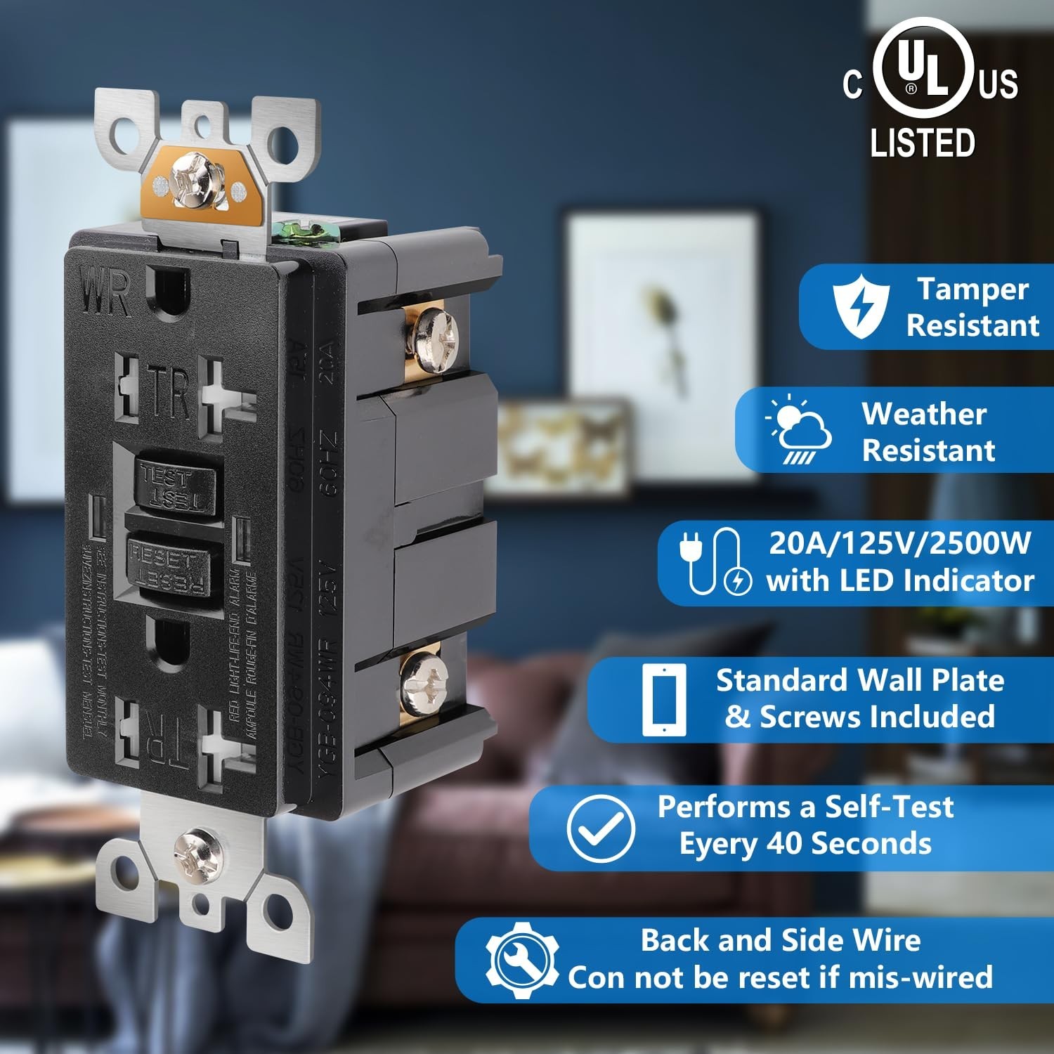 GFCI Outlet 20 Amp Weather Resistant Tamper Resistant Self- Receptacle
