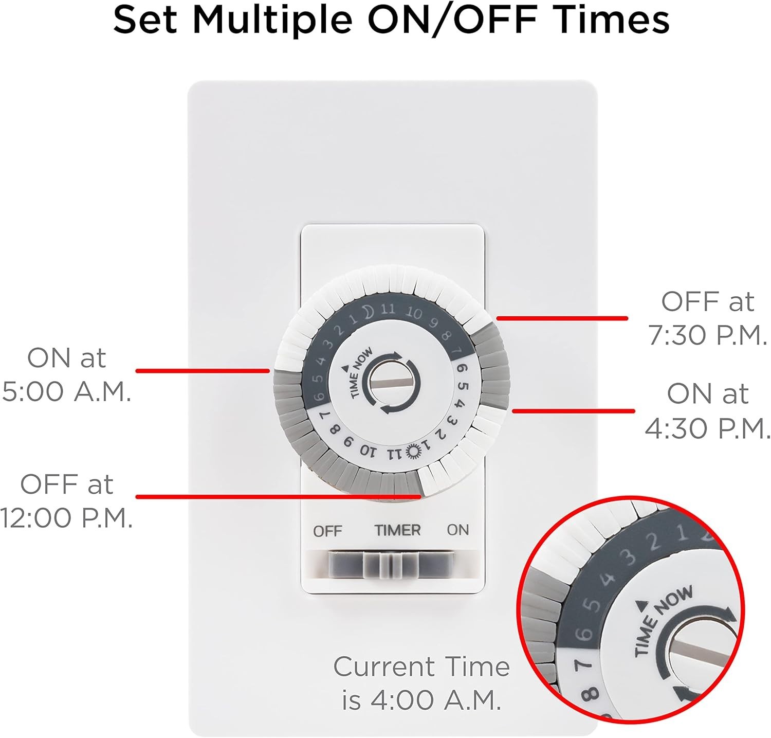 Elegant 24-Hour Dial Timer Switch for Lights & Fans – Override Function Included
