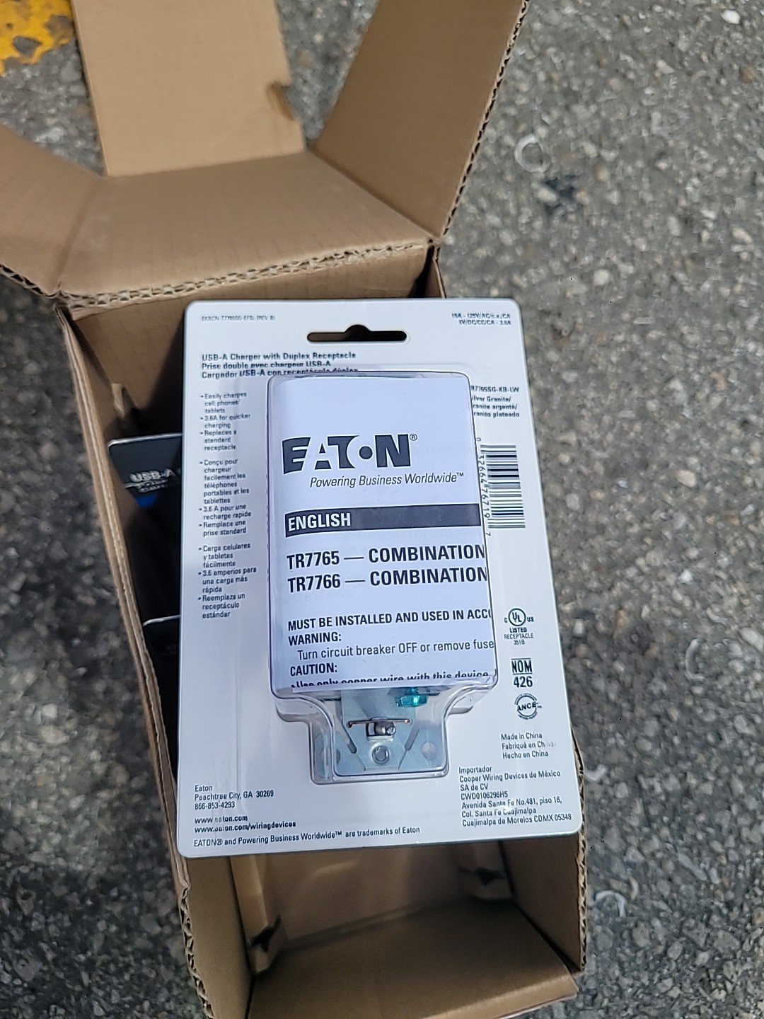 48 Eaton TR7765SG-KB-LW Duplex Receptacle Outlet with 2 USB-A Ports, Silver, TR