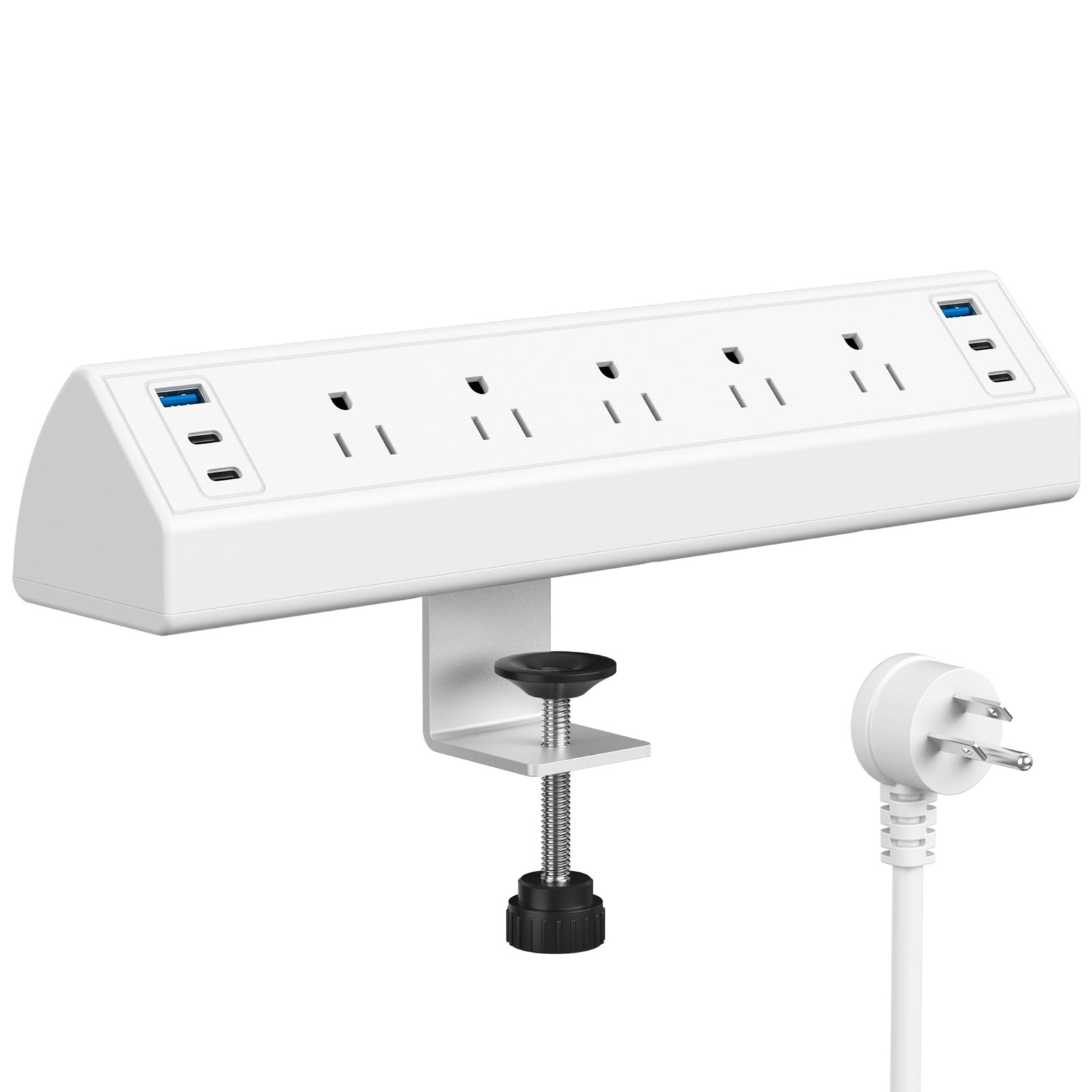 Jgstkcity Desk Clamp Power Strip USB C,40W Total 6 Ports – 40W, White