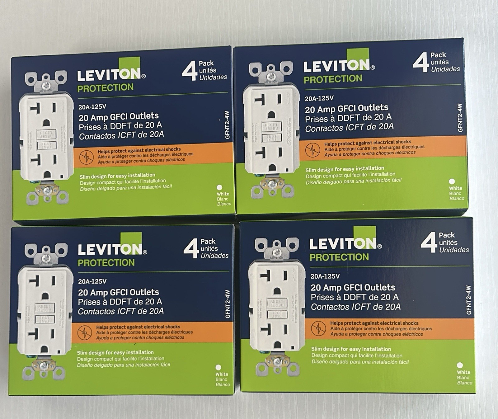 Leviton M32-GFNT2-4W GFCI Outlet- 4 Pack (NEW- FREE SHIPPING)