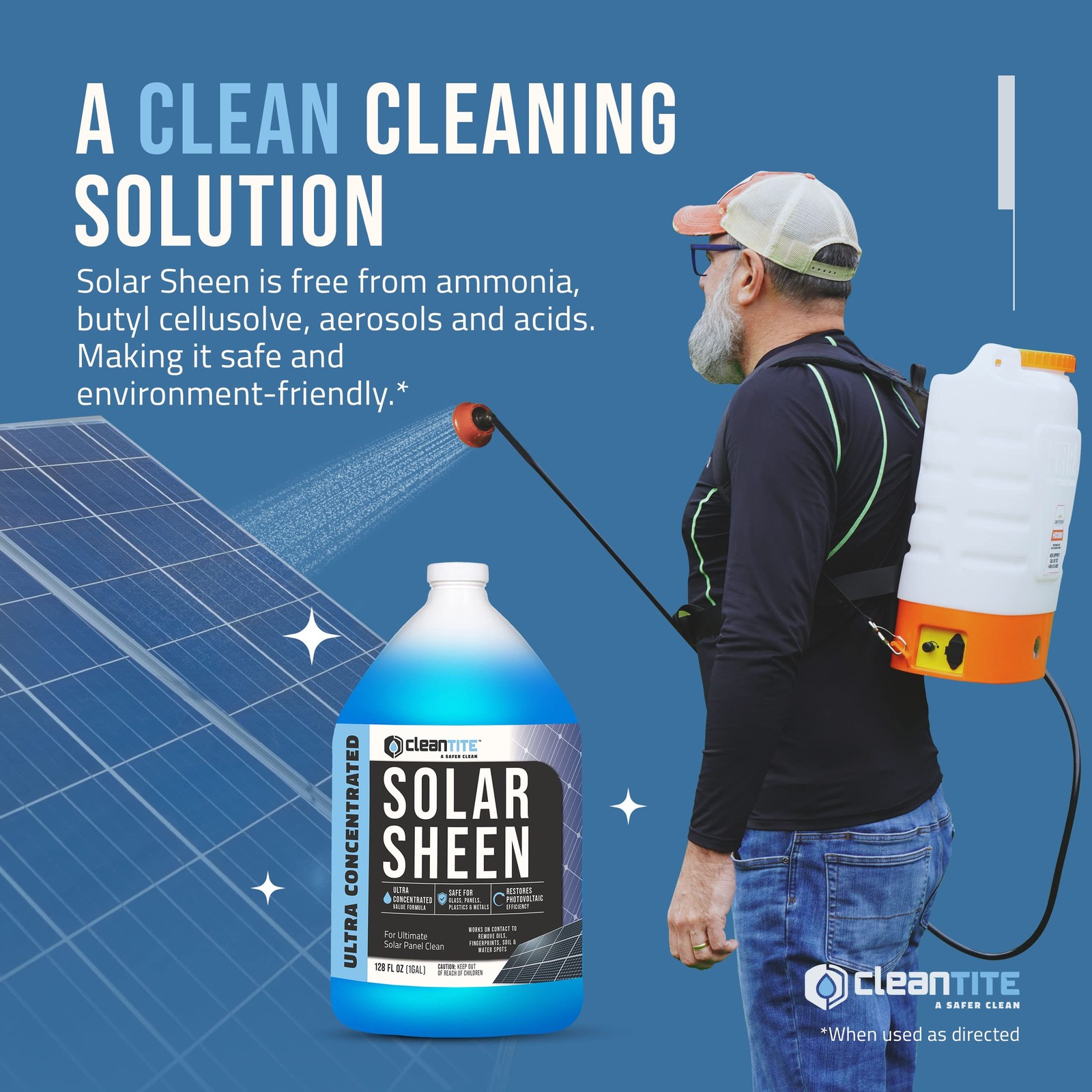 CLEANTITE Solar Panel Cleaner 1 Gallon (Makes 512 G) – 128 Fl Oz (Pack of 1)