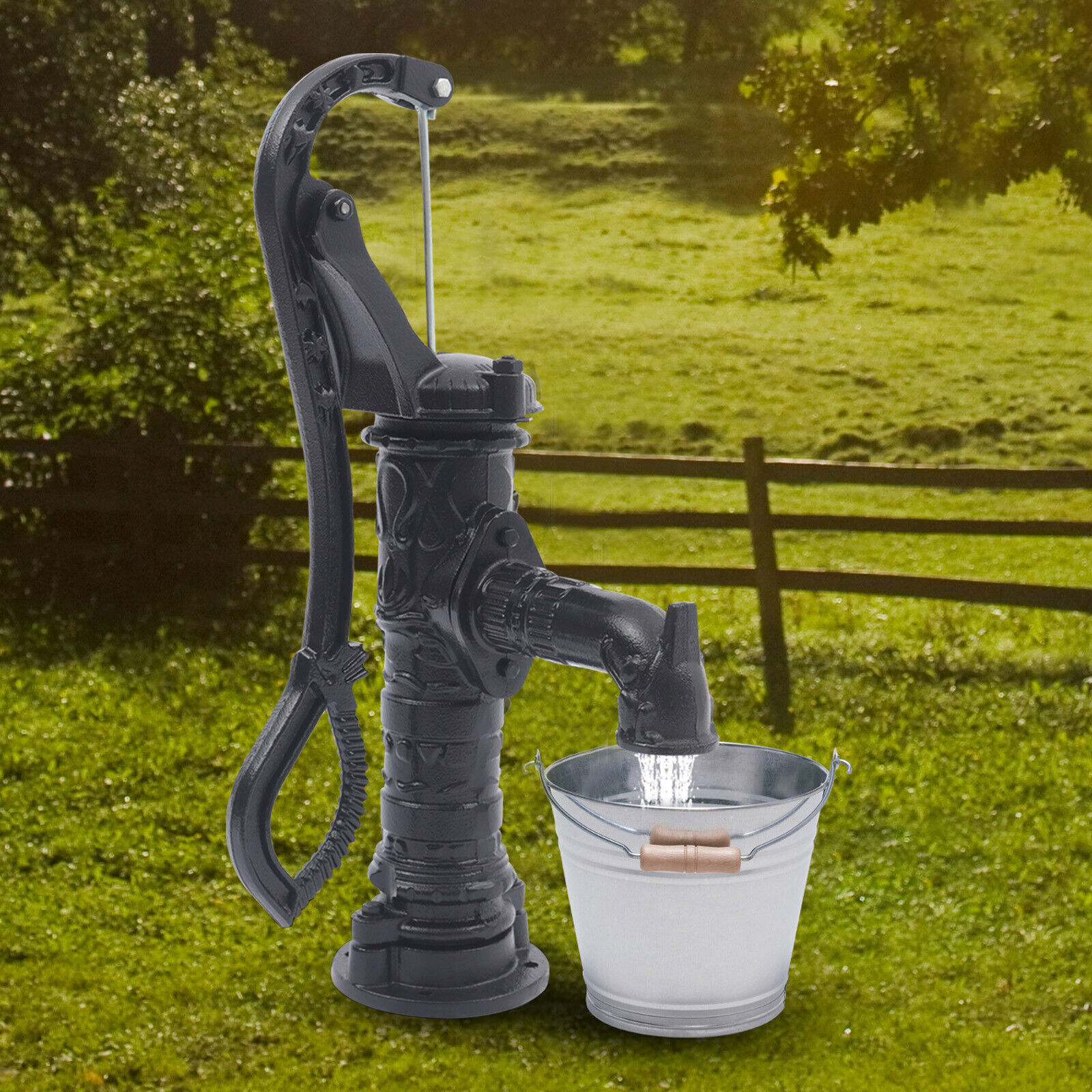 26 feet Manual Hand Water Pump Garden Boost Pump Cast Iron Well Fountain Stand