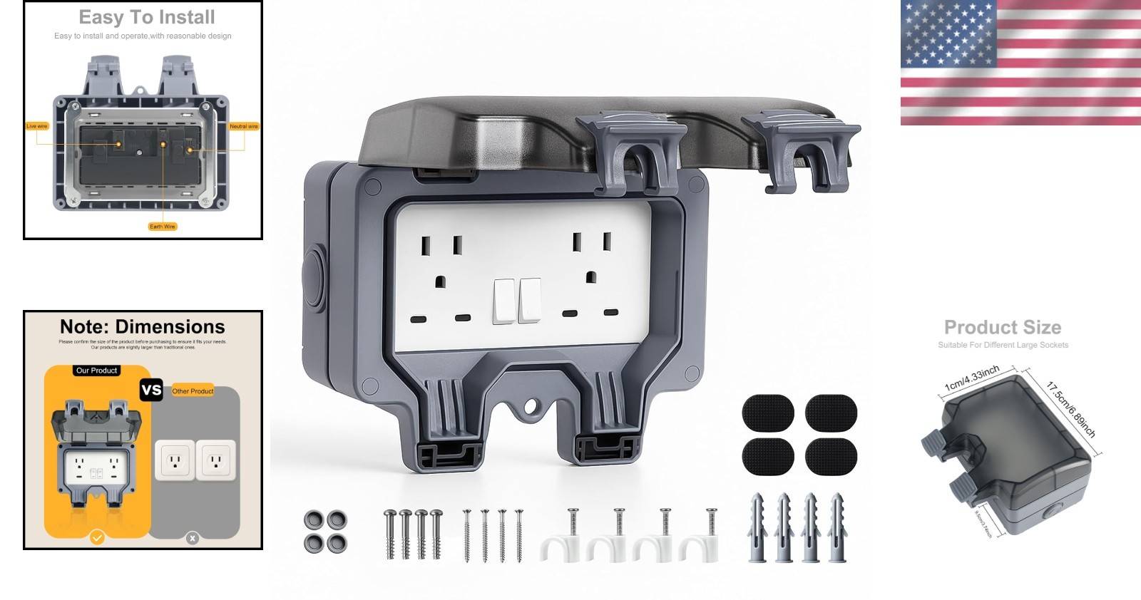 Lockable Waterproof Outdoor Socket – 15A Plug with Independent Switches