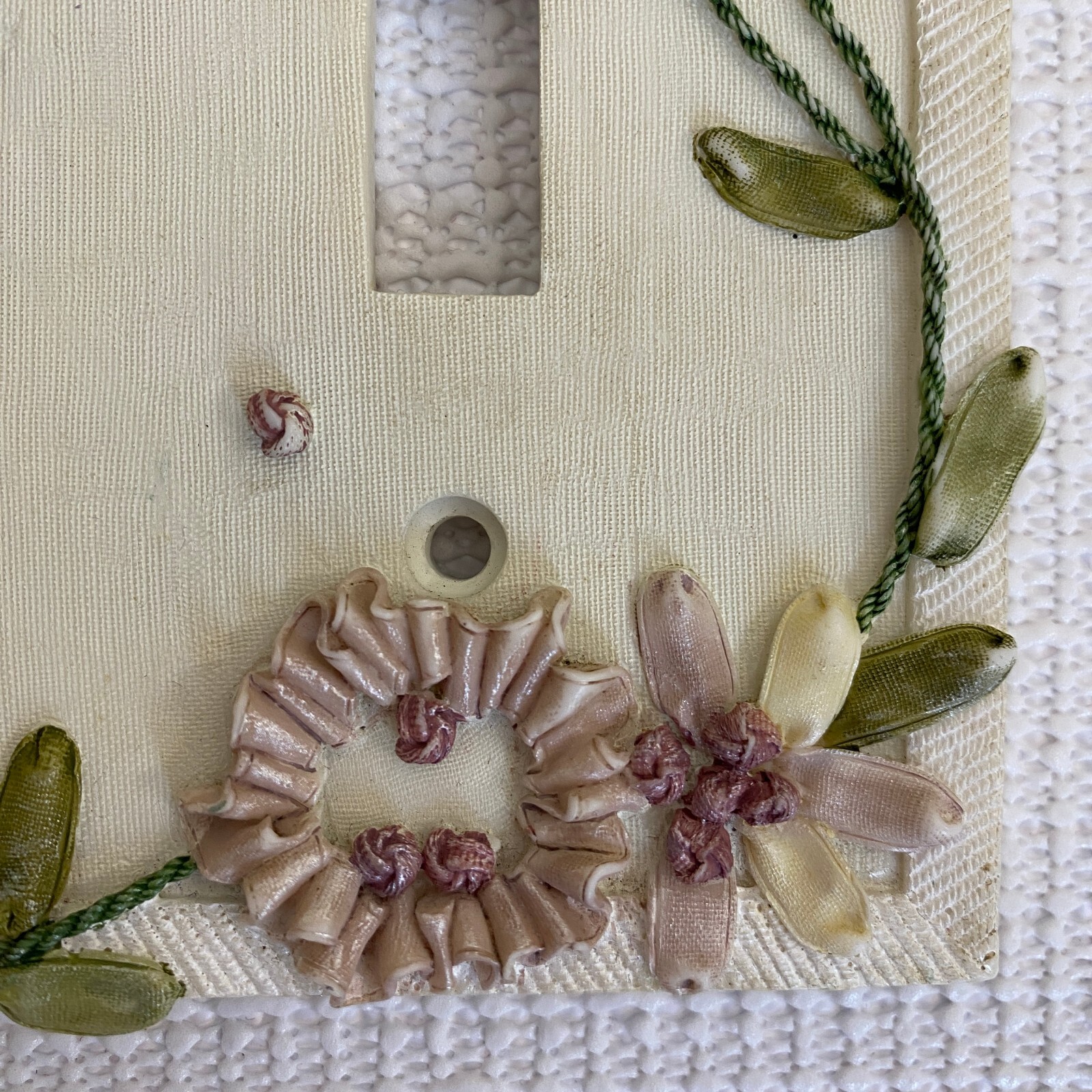 Borders Unlimited floral carved light switch cover double pink green cream boho