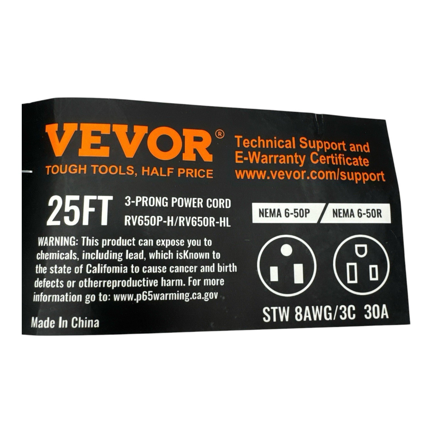 VEVOR 30A 25 ft Generator Extension Cord 250V NEMA 6-50P to 6-50R 7500W (701)
