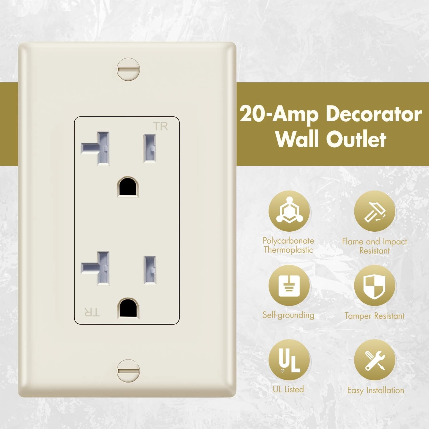 10pack Ivory Outlet Socket, Decora Duplex Receptacle, 20 Amp 125 Volt With Plate