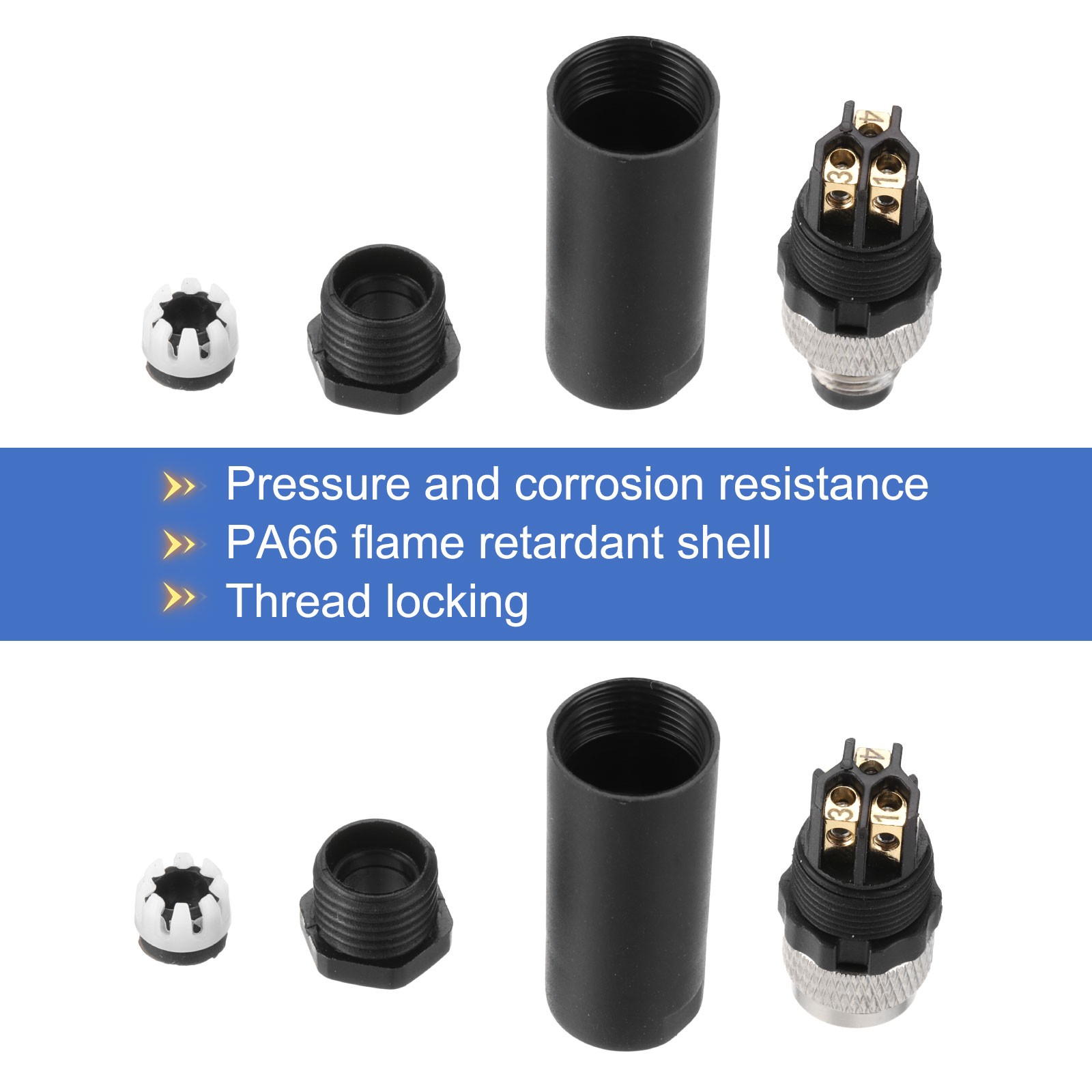4 Set – 3 Pin M8 Female Male Aviation Connector Wire Plug A Coding 8mm Circular