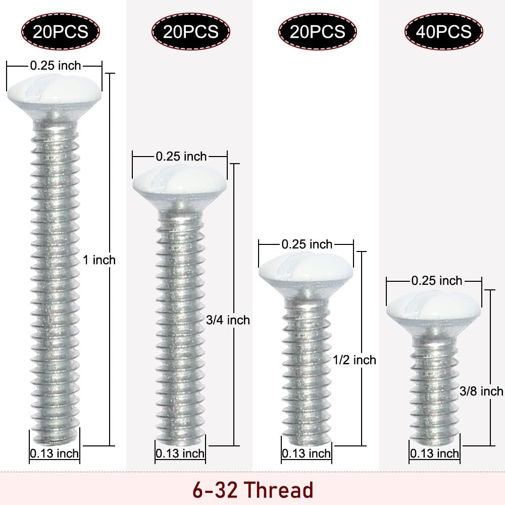 Wall Plate Screws 100 Pcs White 6-32 Outlet Switch Cover Assorted Lengths