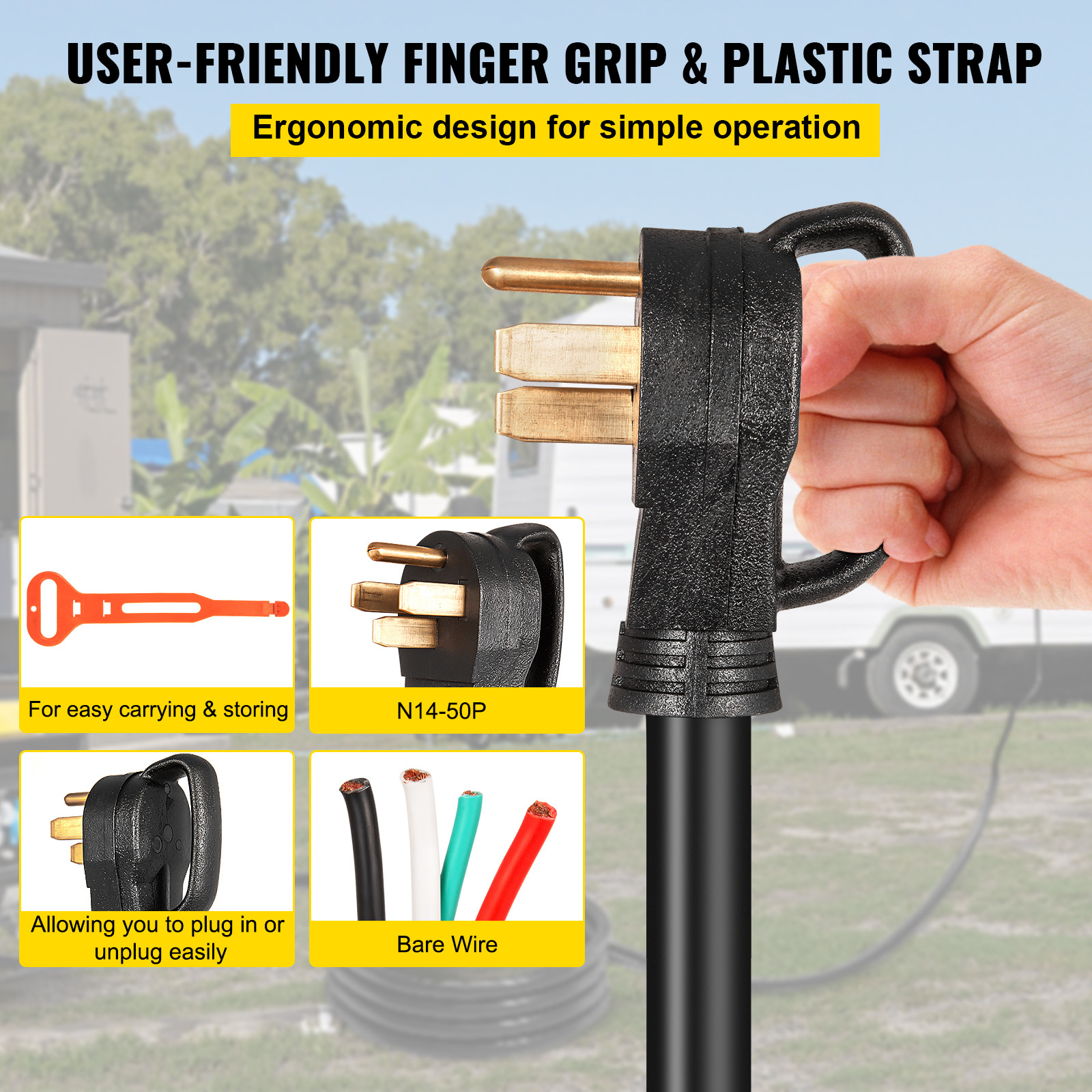 VEVOR 50A 50ft RV/Generator Extension Cord N14-50 to Bare Wire STW 6/3+8/1 Cable