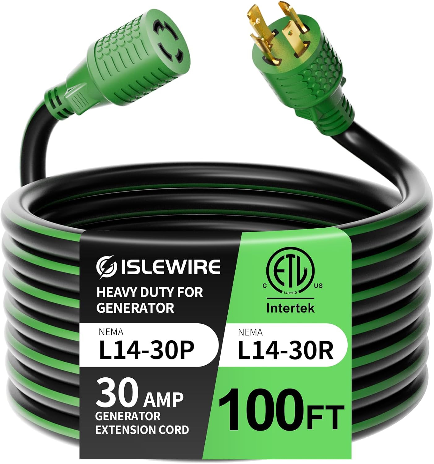 4 Prong 30 Amp Extension Generator Cord 100FT, NEMA L14-30P/L14-30R, 125/250 Vol
