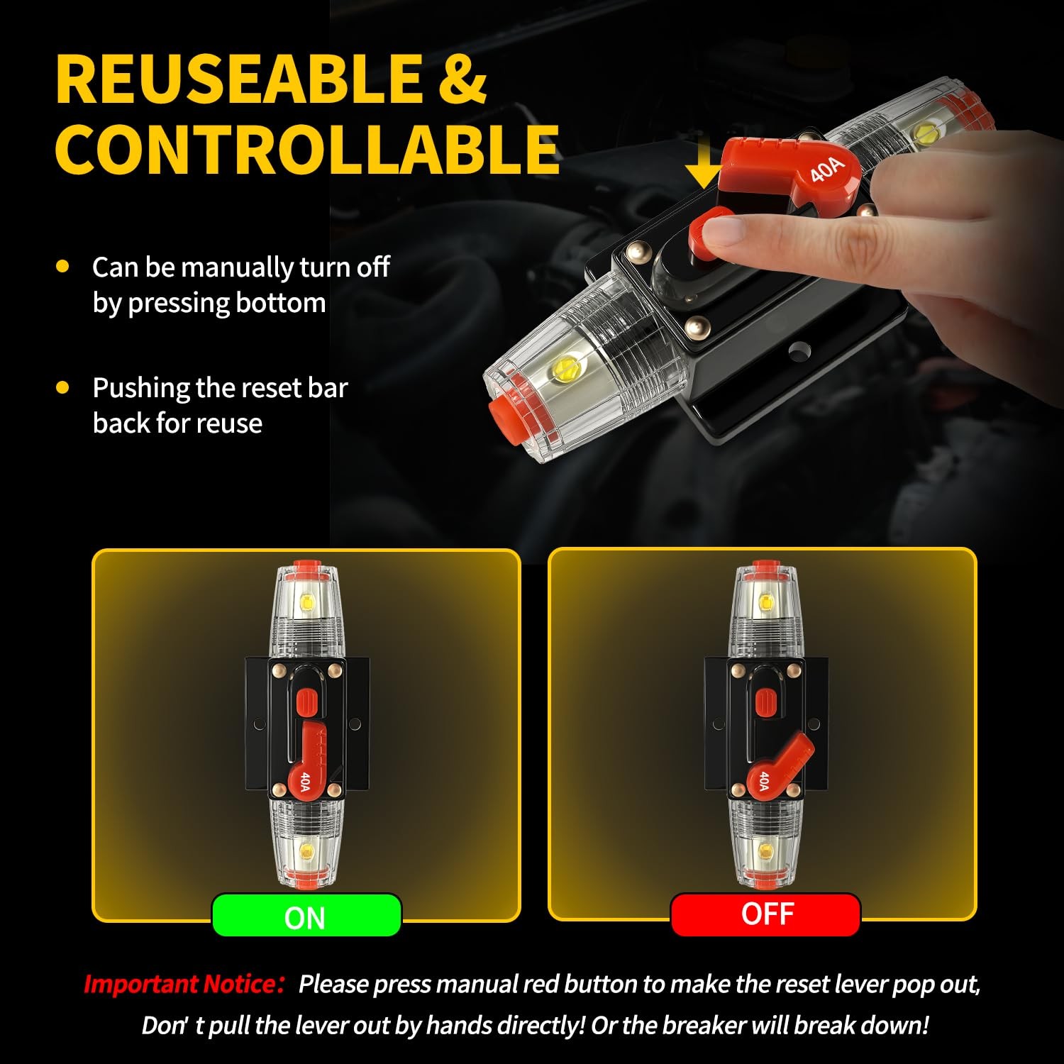 Bolipoeq 40 Amp Manual Reset Circuit Breaker DC 12-48V Waterproof Black