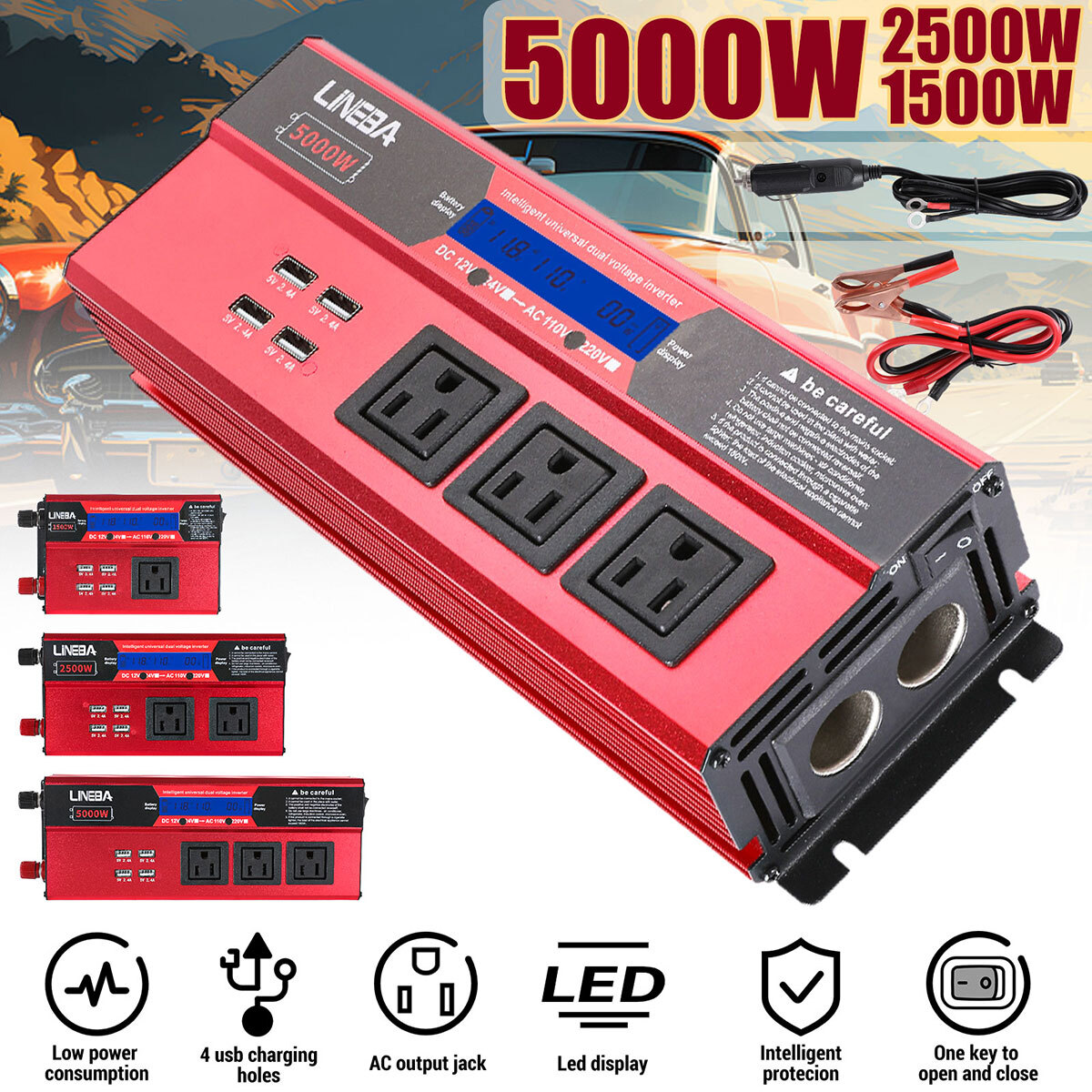 1500W 2500W 5000W Power Inverter 12V To 110V 120V Converter For Boat Car Camping