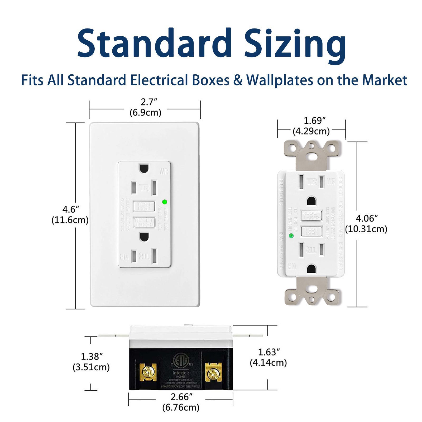 3-Pack 15 Amp GREENCYCLE GFI Electrical GFCI Outlet, Wall Plate Included White