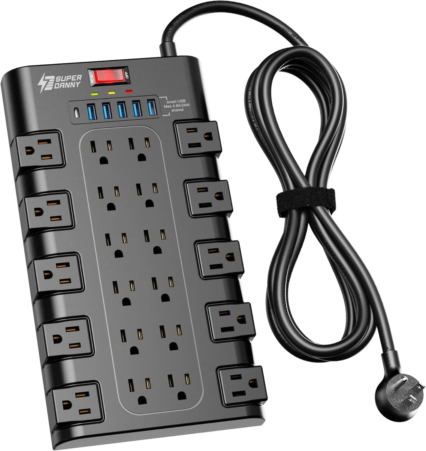 Power Strip, Surge Protector with 22 AC Outlets and 6 USB Charging Ports, 1875W
