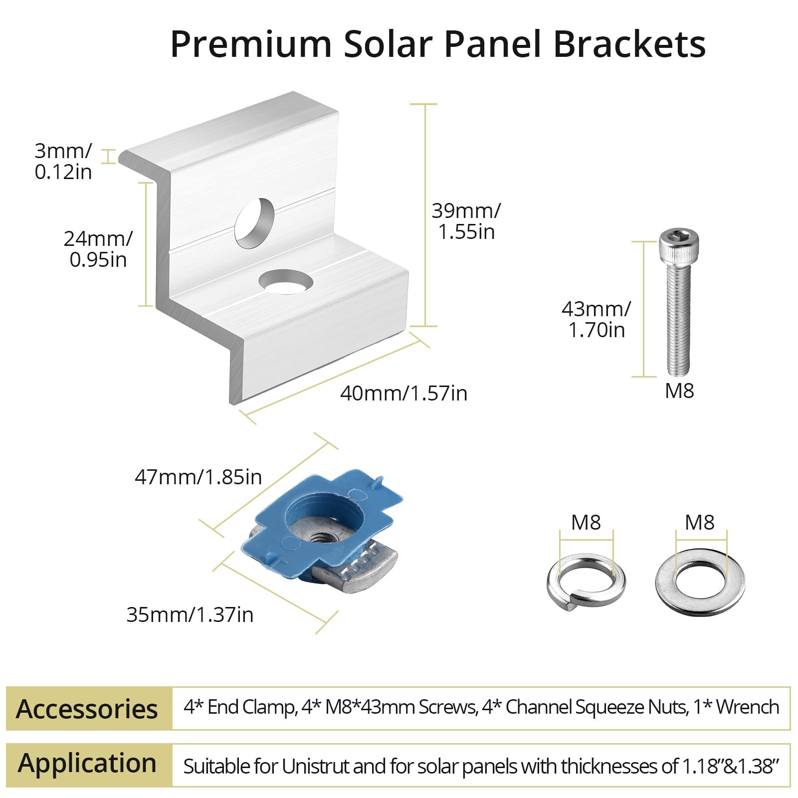 Anbte 10pcs Solar Panel End Clamp for 1.18″(30mm) & 1.38″(35mm), Silver