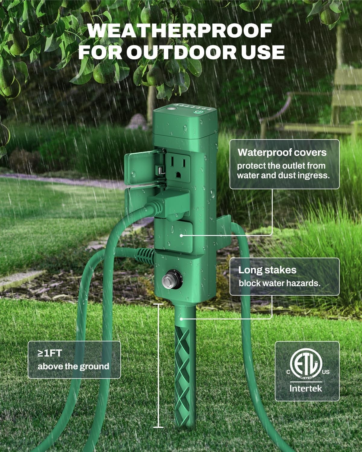 BN-LINK 2-8Hr Outdoor Power Strip Yard Stake Timer 6 Grounded Outlets Waterproof