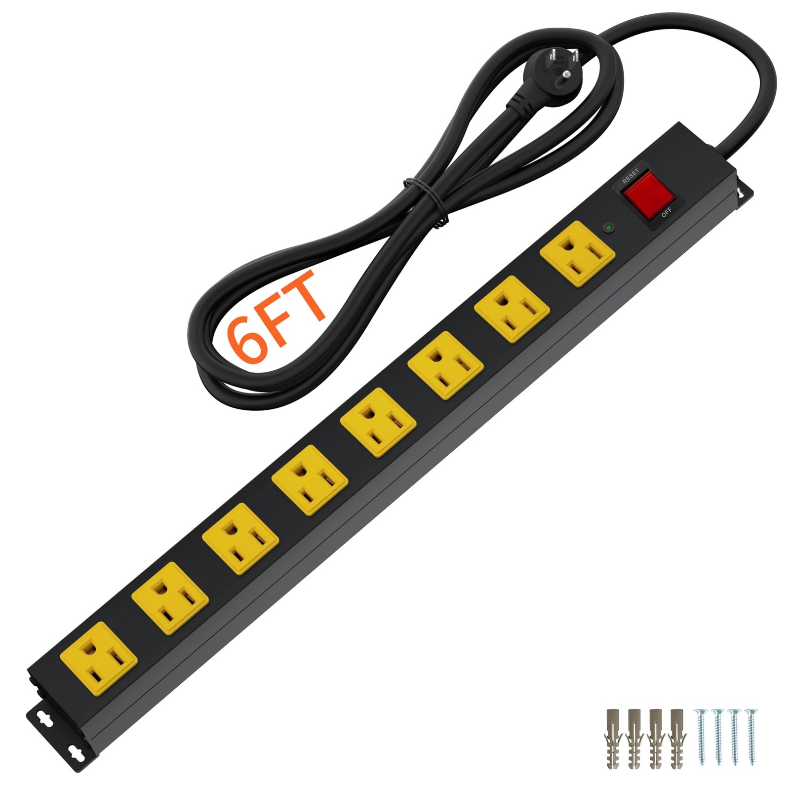 8 Outlet Metal Heavy Duty Long Power Strip, 2100J Surge Protector with 6 FT E…