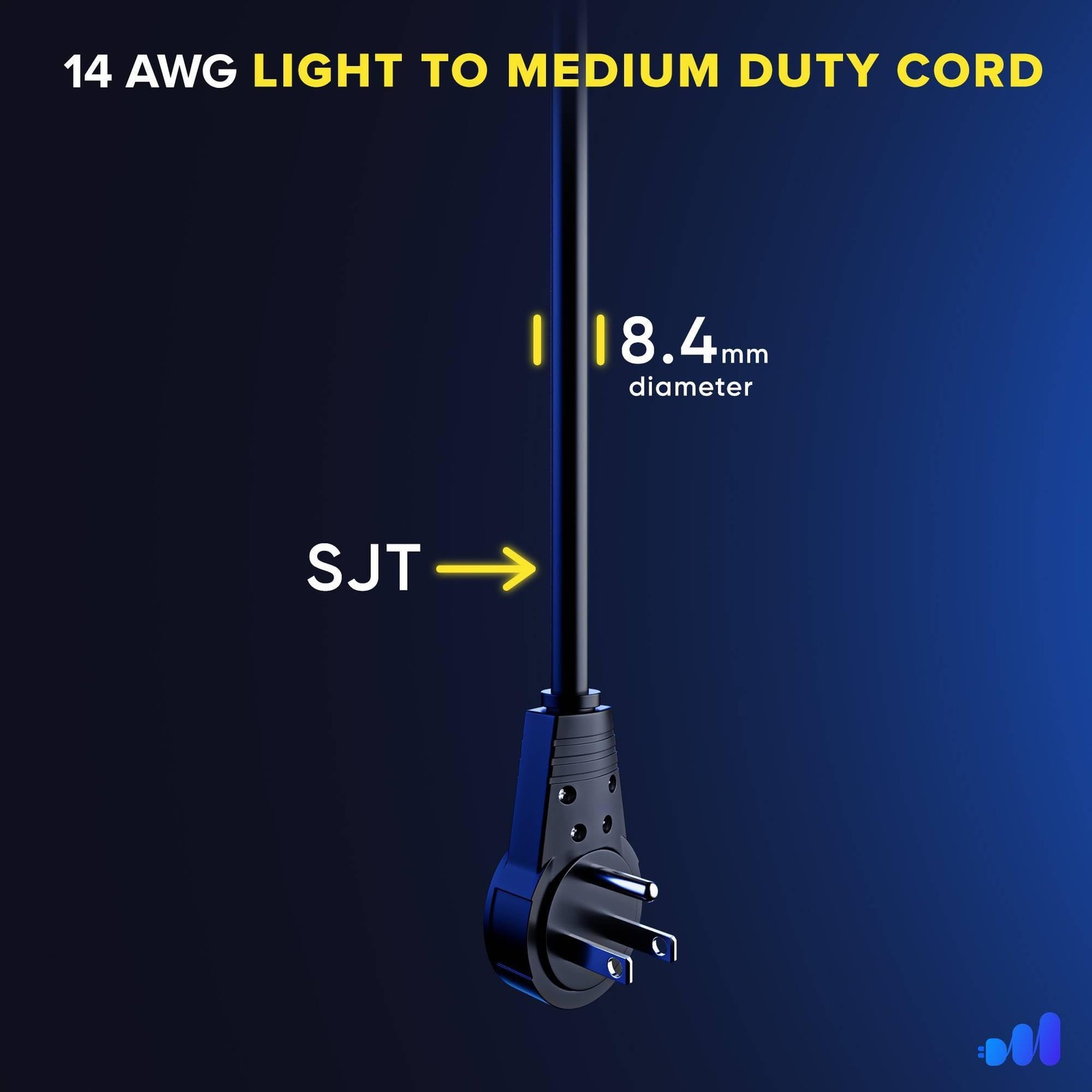 Extension Cord 4FT – 360° Rotating Plug, Grounded Power Cable 14AWG, Black
