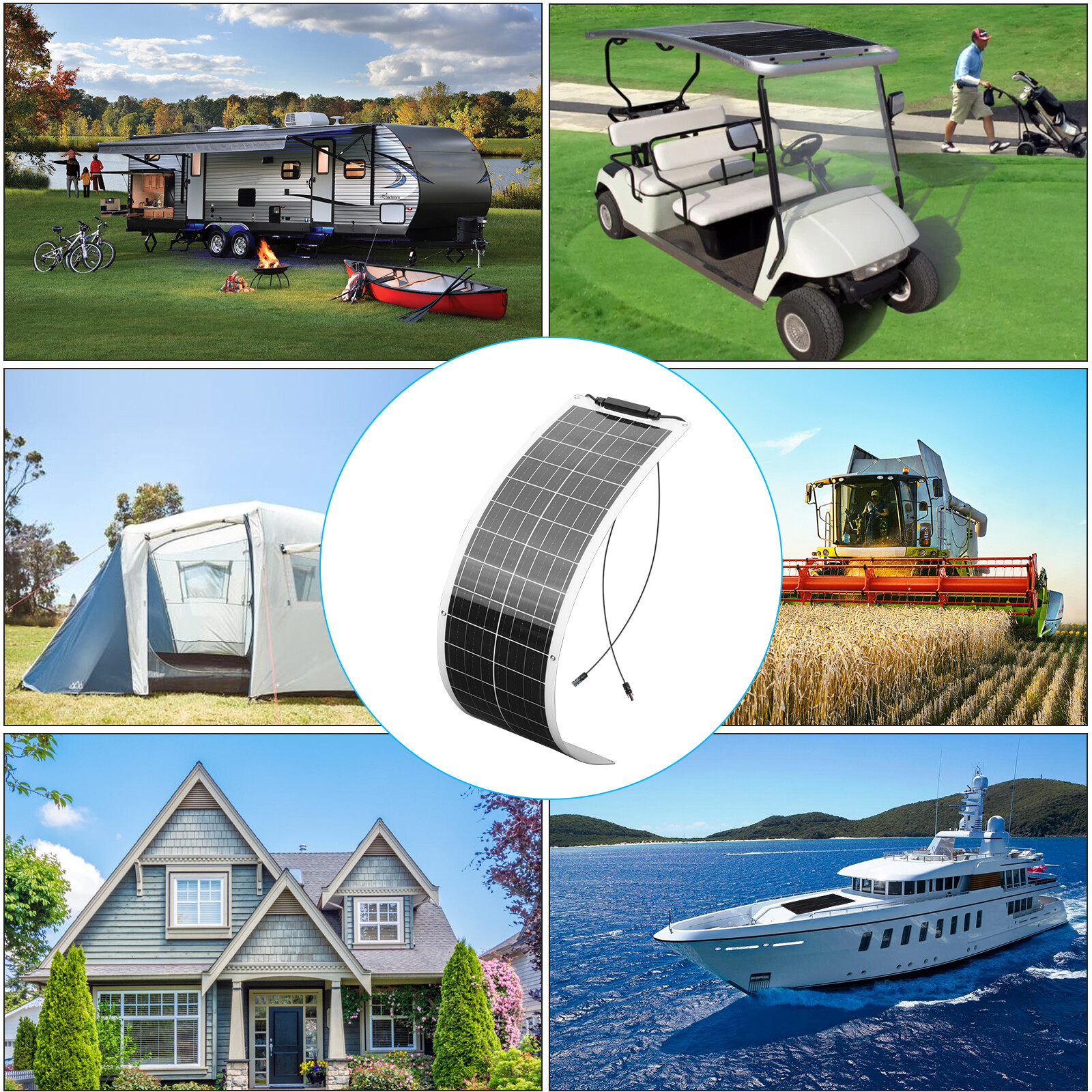 Solar Panel 50W Flexible Monocrystalline Module for 12V Battery RV Camping Boat