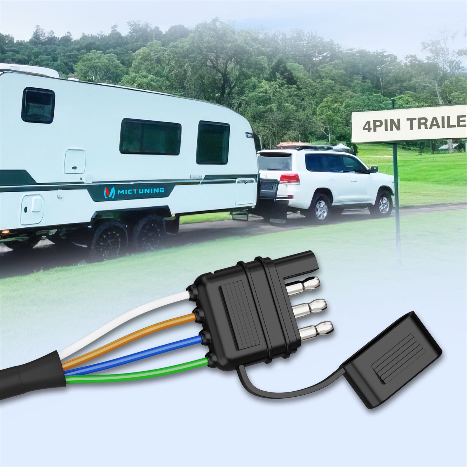 MICTUNING 4 Pin Flat Trailer Extension Cable 12inch 4 Way Connector Trailer-Side