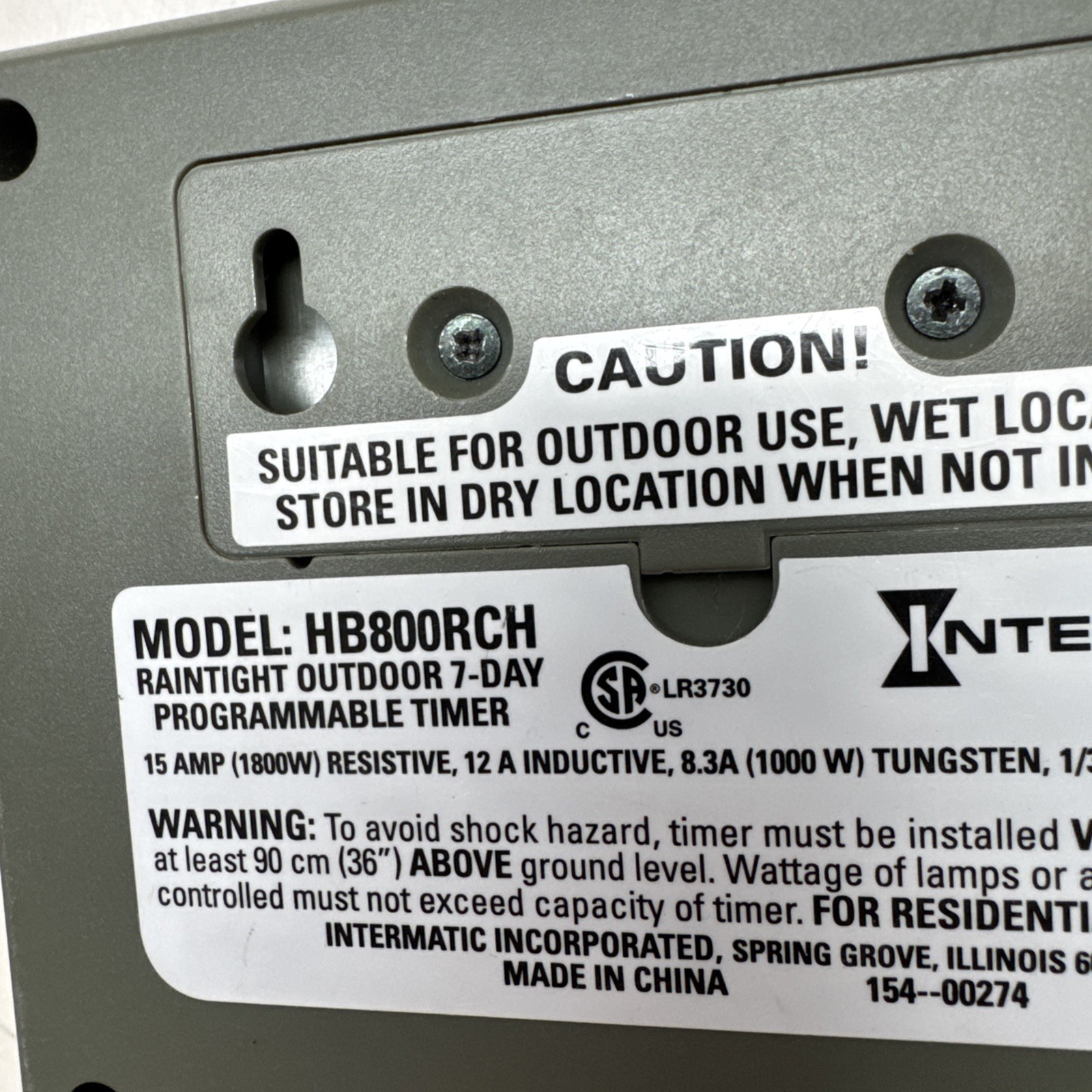 Intermatic HB800RCL Heavy Duty Outdoor Digital Timer 15 Amps 125 Volts
