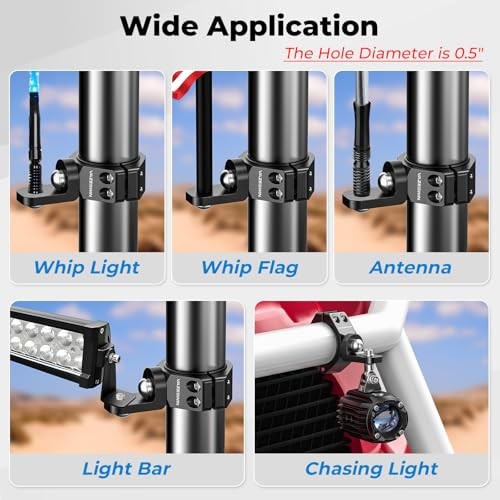 2PCS Thickened Whip Light Mounts for 1.5″/1.75″/1.85″/2″/2.1″ Rail |