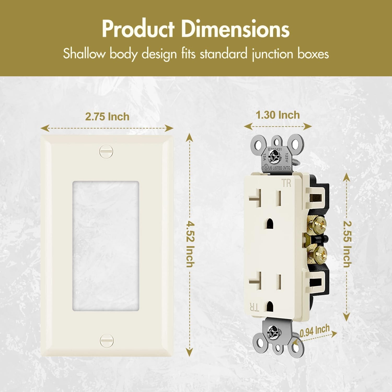 10pack Ivory Outlet Socket, Decora Duplex Receptacle, 20 Amp 125 Volt With Plate