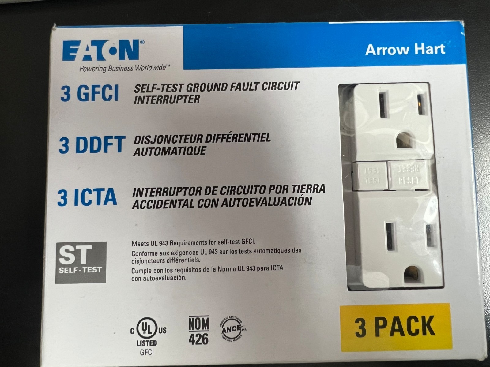 Eaton Lt White t FCI Self-Test Outlet Receptacle 15A SGF15W-3 5261