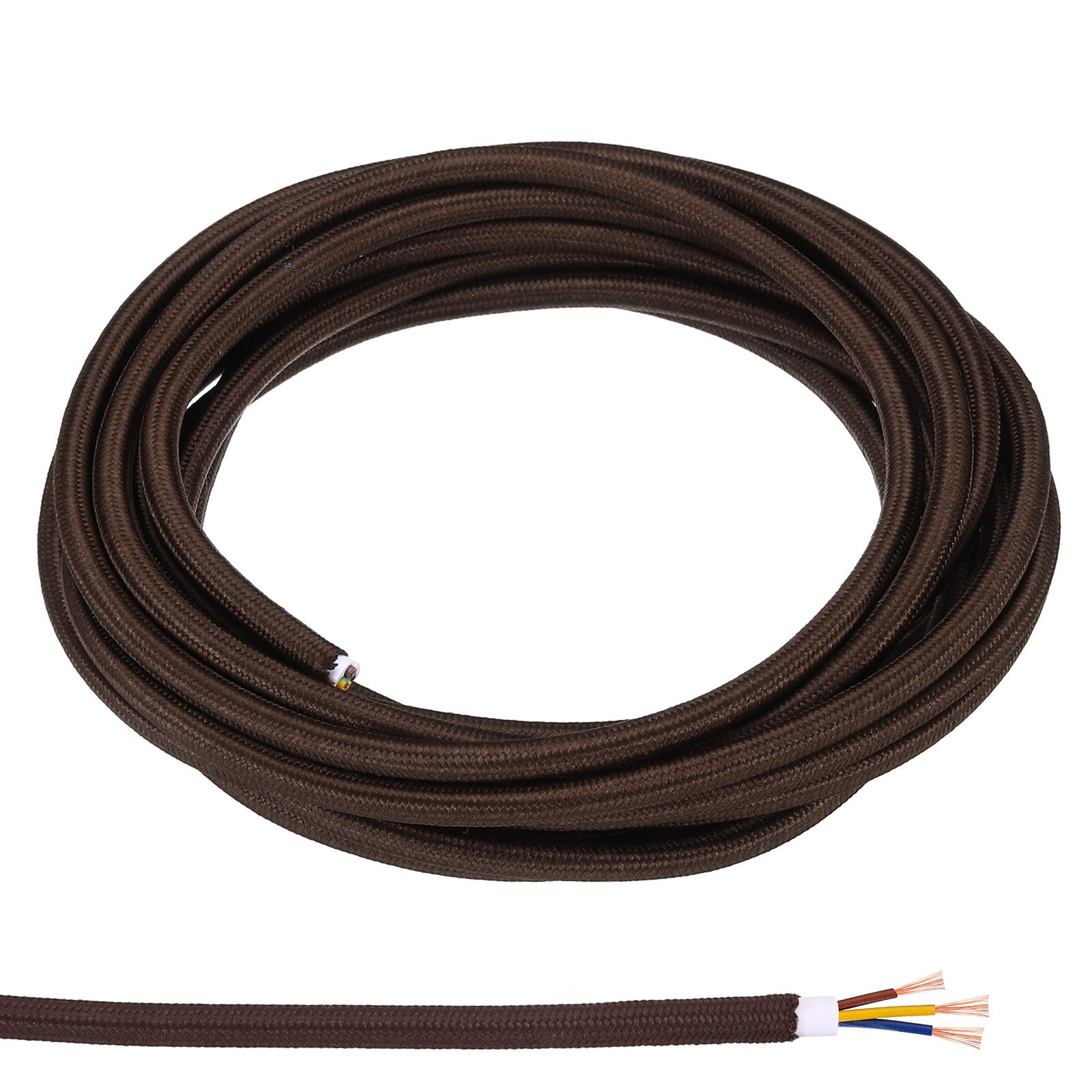 16.4ft 18AWG 3 Core Fabric Cloth Covered Round Wire, Dark Brown