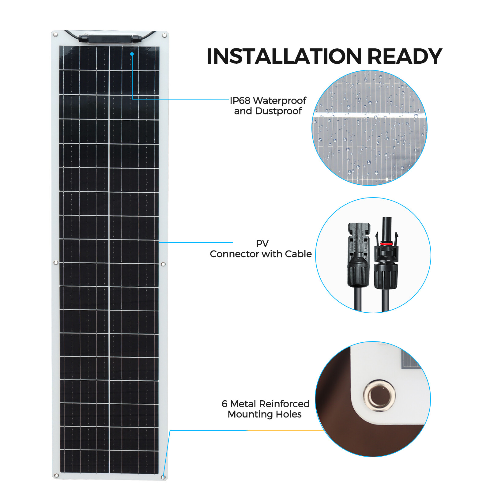 Solar Panel 50W Flexible Monocrystalline Module for 12V Battery RV Camping Boat