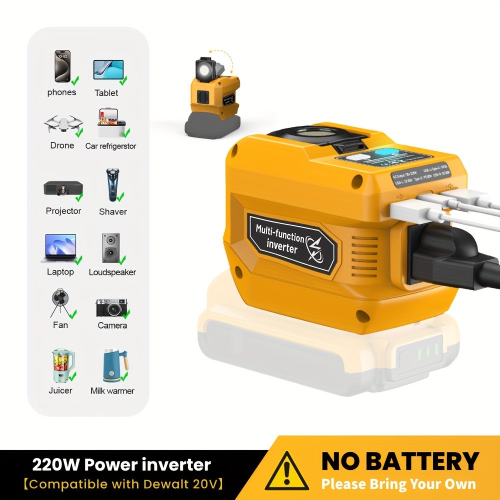 220W Power Inverter for Dewalt 20V Battery, DC 20V to AC 110V Battery Inverter