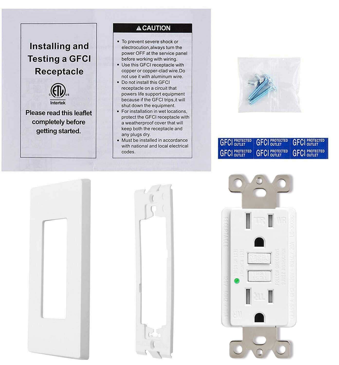 20PCS GFCI Outlet 15Amp 125V Weather Tamper Resistant ETL Wall Receptacle w/LED