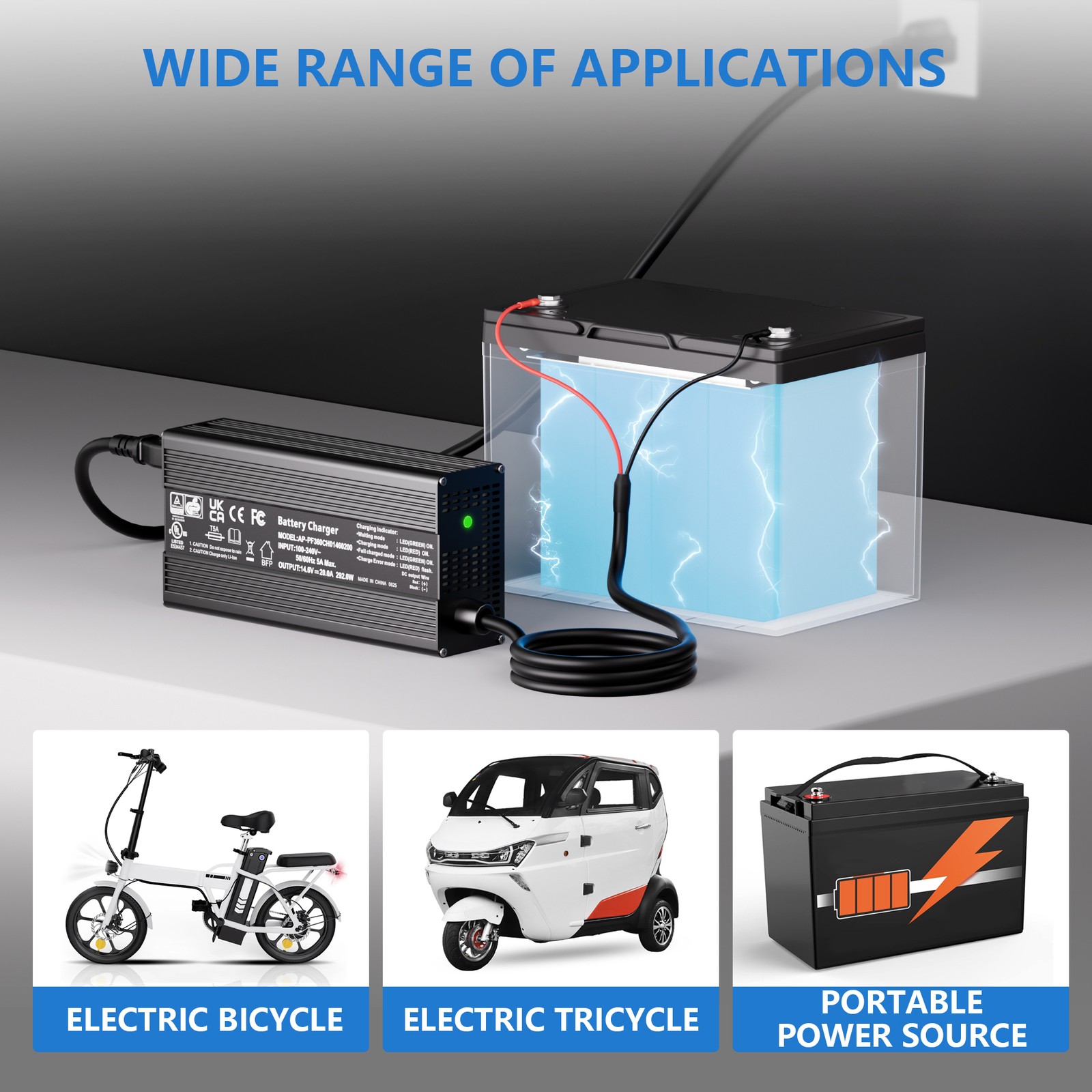 12V 200Ah LiFePO4 Lithium Battery Built-in BMS Deep Cycle whit 14.6V 20A Charger