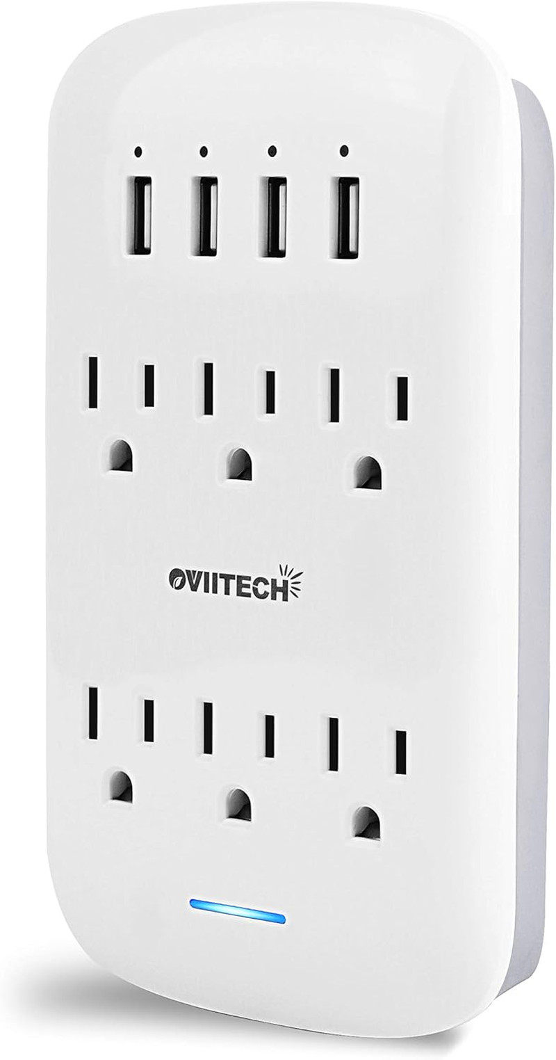 6 Outlet Extender with 4 USB Charging Ports(4.2A Total),Wall Mount Outlet Plugs